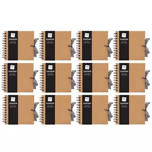 12 x 6" Quadrat Kraftpapier Sammelalbum Fotoalbum Buch Spiralgebunden Band Krawatte - Bild 1 von 12
