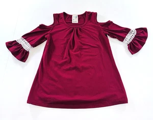 Lily Bleu Youth Girls Maroon 3/4 Lace Accented Sleeves Blouse Size Small - EUC - Picture 1 of 5