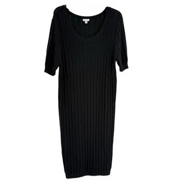 Vestido Suéter Jill Para Mujer Talla XL Alto Negro Tejido Midi Cable Tejido Elástico Seda Foto 1 de 4