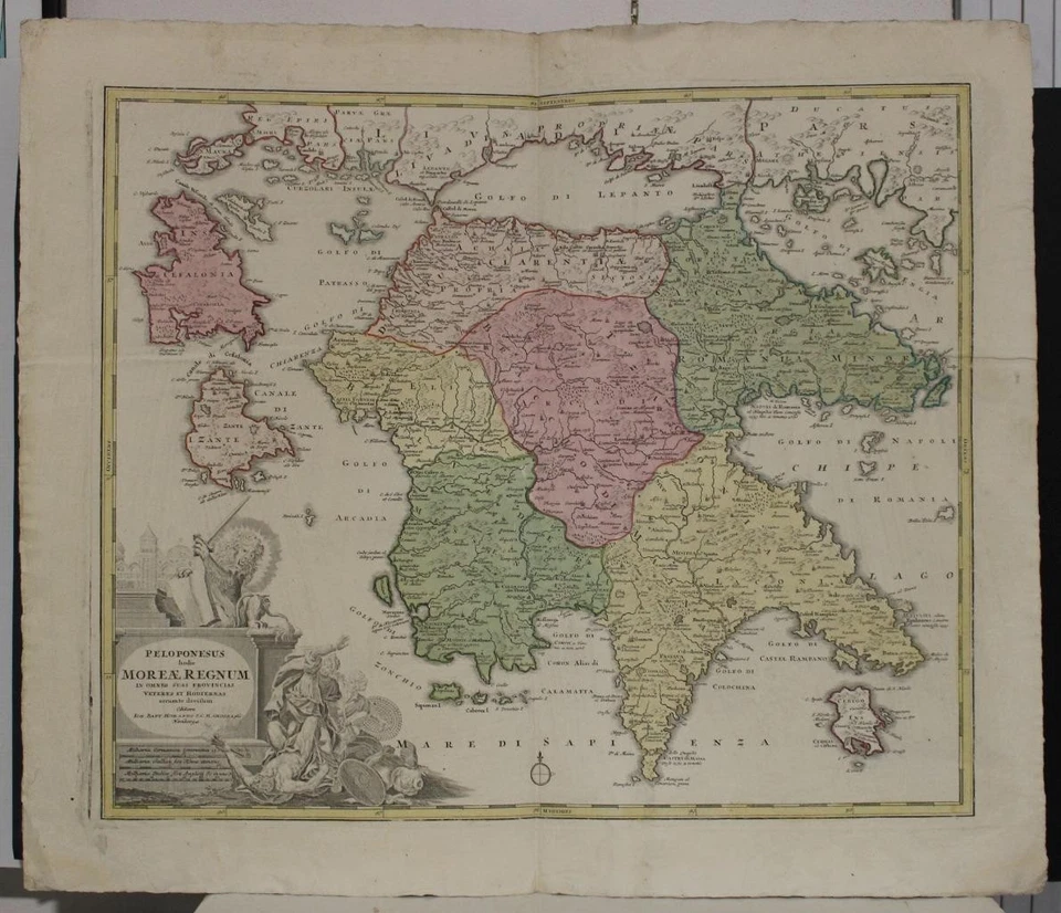 MAPA GRABADO EN COBRE ANTIGUO INUSUAL HOMANN DEL SUR DE GRECIA DEL PELOPONESO Foto 1 de 1