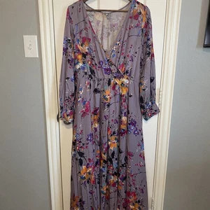 Vestido Jodifl Floral Maxi Manga Larga Colorido Boho Chic Púrpura Para Mujer Grande - Imagen 1 de 4