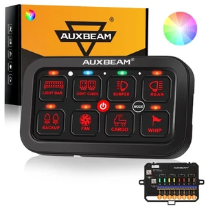 AUXBEAM RGB 8 Gang Switch Panel 12V-24V Circuit Control Box+10FT Harness+Cover - Picture 1 of 12