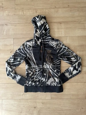 Sudadera con capucha Christian Audigier cremallera completa para mujer XS negra gráfica escudo mariposa Foto 1 de 4
