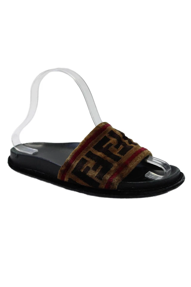 Fendi Womens Fur Texture Multicolor Flat Slip On Casual Slides Brown Size 5 - Image 1 of 4