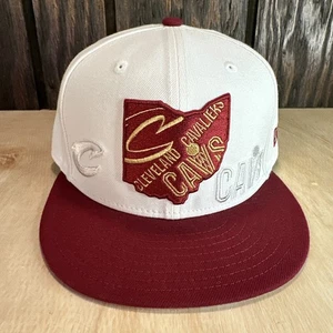 Cleveland Cavaliers New Era Fitted 59Fifty 7 1/4 White Wine Gold Flat Bill 5950 - Picture 1 of 13