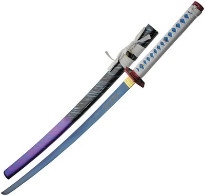Royalty Katana 28" Blue 1045 Carbon Steel Blade Blue/White Cord Wrapped Handle - Image 1 of 3