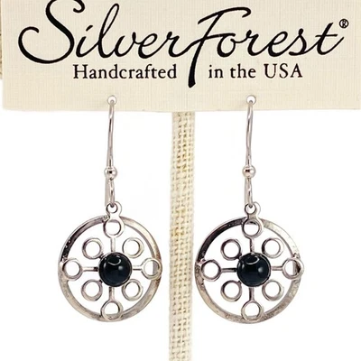 Silver Forest Handcrafted Onyx Dangle Earrings Surgical Steel Earwire Made in US - Image 1 of 2