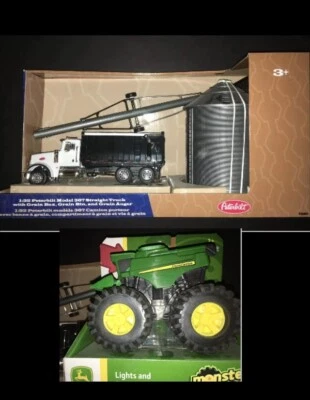 TOMY PETERBILT 1:32 MODEL 367 TRUCK W/ GRAIN BOX SET & JOHN DEERE COMBINE - Image 1 of 4