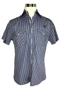 ATELIER Men's Shirt Short Sleeve 100% Cotton Zaldera Stripe Blue Sz XL $45 - Picture 1 of 11