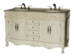 60-Inch Antique Style Double Sink Bathroom Vanity Model 7760-261 BE - Picture 1 of 2
