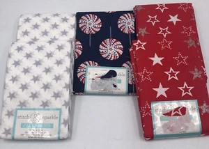 5 pc Stitch & Sparkle Pre Cut Fat Quarters Bundle Patriotic Stars Red White Blue - Picture 1 of 6