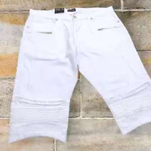 Men's Makobi White | Gold Zip Denim Shorts NWT - Picture 1 of 5