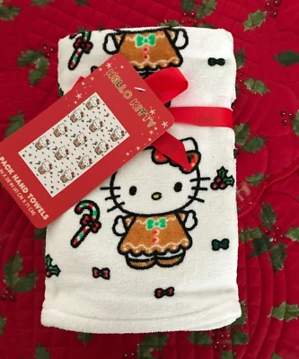 NUEVO PAQUETE DE 2 TOALLAS DE MANO HELLO KITTY ~ Algodón ~ Navidad ~ VACACIONES Foto 1 de 4