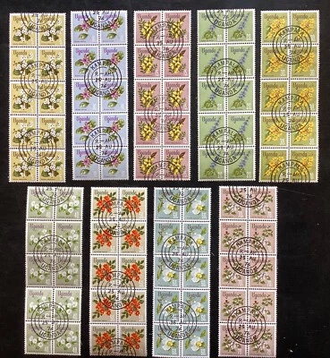 UGANDA 1976 Flower Definitives to 10s in Blocks of 10 vfu/cto 150 stamps (B170) - Image 1 of 4