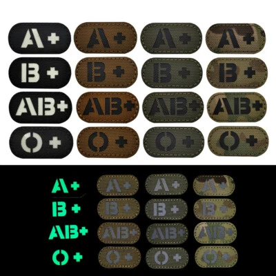 IR Reflective Blood Type Hook Loop Patch A B AB O POS Emblem Back Fastener Badge - Image 1 of 4
