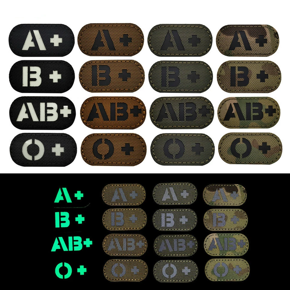 IR Reflective Blood Type Hook Loop Patch A B AB O POS Emblem Back Fastener Badge - Image 1 of 4