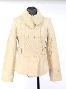 Topshop Coat Jacket Ivory Double Breasted Short Belted Cotton Twill Y2K UK 10 - Picture 1 of 23