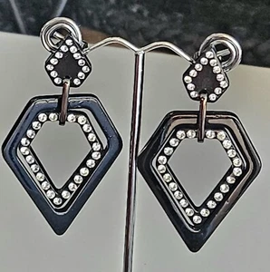 MIMCO Arbor Black Geometric CZ Dangle Drop Earrings NWT - Picture 1 of 7