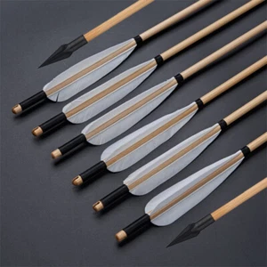 6/12 Wooden Arrows 31" Feather Traditional Longbow Recurve Bow Archery Hunting - Picture 1 of 15