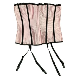 Elegant Pink Corset with Lace Black Trim & Removable Garters Size Medium - Picture 1 of 5