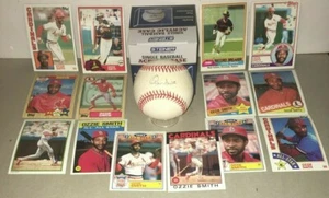 OZZIE SMITH Signed ONL Career Stat BASEBALL & Baseball Card Lot JSA COA - Picture 1 of 8
