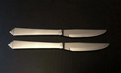 2 Georg Jensen PYRAMID Sterling Silver RARE VTG SERRATED DINNER STEAK KNIVES 9IN - Image 1 of 4