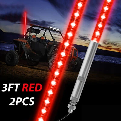 Par de antenas de látigo LED con luz roja de 3 pies 2 postes de bandera para plataforma de semirremolques de 4 ruedas Foto 1 de 4