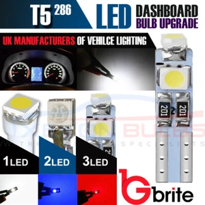 T5 286 3 LED SMD TABLERO BOMBILLAS RELOJ SPEEDO CUÑA BASE BLANCO ROJO AZUL SIN TAPA - Imagen 1 de 1