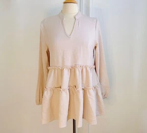 NEW Patrizia Luca Milano Beige Medium Tiered Babydoll Tunic Shirt Top/Mini Dress - Picture 1 of 6