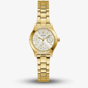 New Ladies Guess Petite Piper Gold Multi Dial 24Hr Day/Date 29mm Crystal Watch - Picture 1 of 10