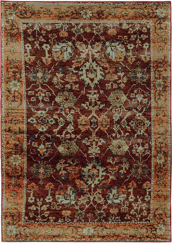 Tapete de área floral 5x7 Sphinx Red Bordered Scrolls 7154A - Aprx 5' 3" x 7' 3" - Imagem 1 de 1
