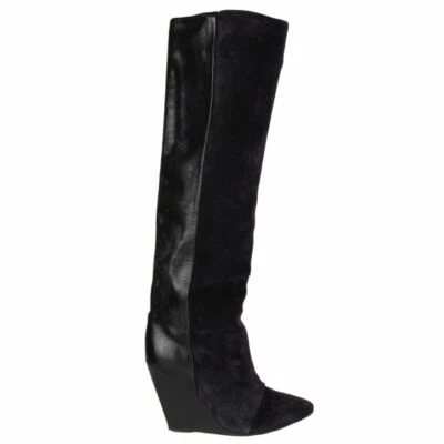58629 auth ISABEL MARANT black suede & leather SHELIA Wedge Boots Shoes 37 - Image 1 of 4