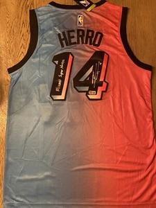TYLER HERRO MIAMI HEAT SIGNED COTTON CANDY JERSEY "MIAMI'S SUPER HERRO" BAS COA - Picture 1 of 4