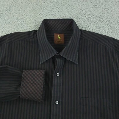 Рубашка Tailorbyrd мужская размер XL очень большая черная коричневая офисная с откидными манжетами скрытая BD - Изображение 1 из 4