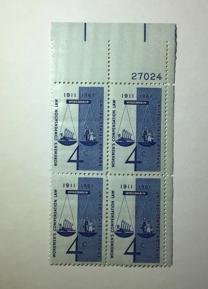 US 4 Cent Workmen’s Compensation Law 1961, Scott #1186, block of 4, MNH/OG/VF. - Image 1 of 1
