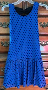 JUSTICE GIRLS 14 POLKA DOT DRESS BLUE AND BLACK SEQUIN BOW - VELVET DOTS -NWT - Picture 1 of 3