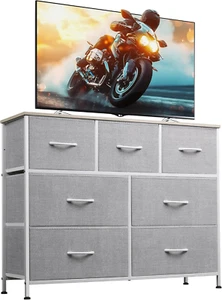 Dresser TV Stand, Entertainment Center with Fabric Drawers, Media Console Table - Picture 1 of 8