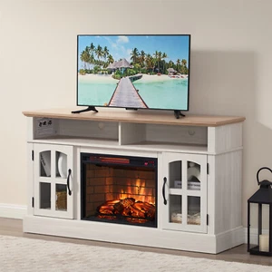 Farmhouse TV Stand Media Console Cabinet w/ 23'' Fireplace for TVs Up to 70'' - Picture 1 of 13