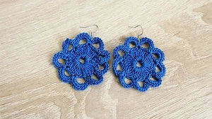 blaue Häkelohrringe (Ohrschmuck, Ohrringe, Häkelschmuck, Modeschmuck) - Imagen 1 de 1