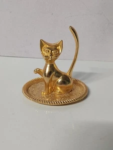 Vintage vergoldet Katze Ring Halter Schmuck Ständer Schale Kätzchen geätzt 3" - Bild 1 von 6