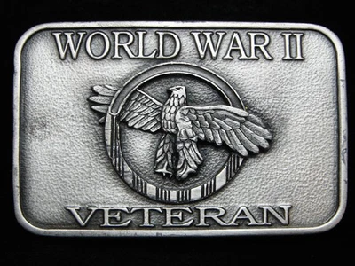 OC07105 VINTAGE 1992 **VETERANO DE LA SEGUNDA GUERRA MUNDIAL** HEBILLA SISKIYOU de peltre militar Foto 1 de 2