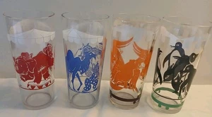 Vtg Libbey Carousel Animal Highball Glass Set 4 Retro MCM Barware Tumblers - Picture 1 of 11