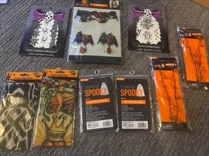 Halloween Tatoo Sleeves, Led Necklace, Gothic Choker Bracelet, Tatoo Sheets Lot - Picture 1 of 15