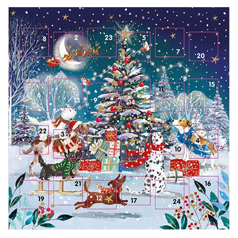 Around the Tree Dogs Ling Advent Calendar Card 159 x 159 mm white envelope - Image 1 of 1