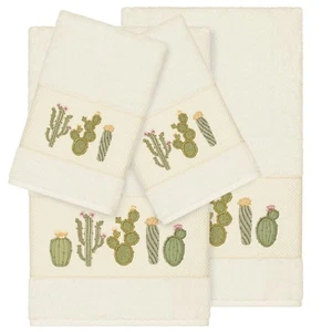 Authentic Hotel and Spa Turkish Cotton Cactus Embroidered Cream 4-piece Towel - Picture 1 of 5