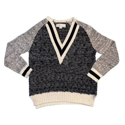 Vintage Havana Womens Sweater VNeck Knit Pullover Preppy Retro Gray Cream Medium - Image 1 of 4