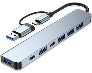 Aluminum USB C & USB Hub 7-in-1 with USB 3.0, USB-C Ports for PC/Laptops/MacBooK - Picture 1 of 6