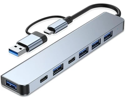 Aluminum USB C & USB Hub 7-in-1 with USB 3.0, USB-C Ports for PC/Laptops/MacBooK - Image 1 of 4
