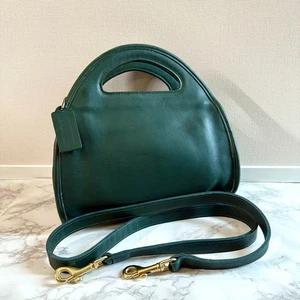 COACH Carousel 2Way Bag Zippers Shoulder Bag Handbag Green Leather Used Japan - Picture 1 of 10