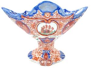 Japanese Meiji Imari Black Ship Namban Compote 13 1/2 Inches Wide - Picture 1 of 11